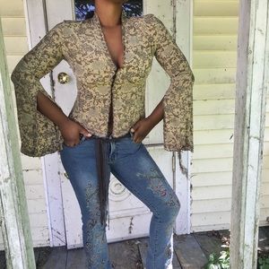 90s Silk Blouse w/ Mandarin Collar & Bell Sleeves